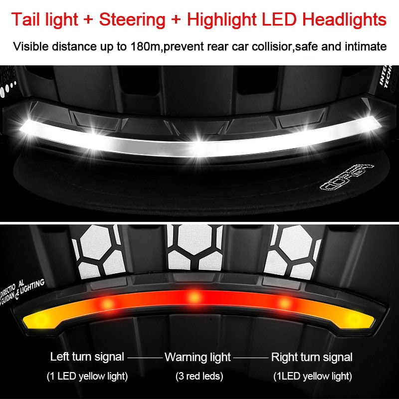 Bike Helmet With LED Turn Signal Light. USB rechargeable Smart Helmet w/ Back Lamp Safety Night Riding Warning Waterproof.
