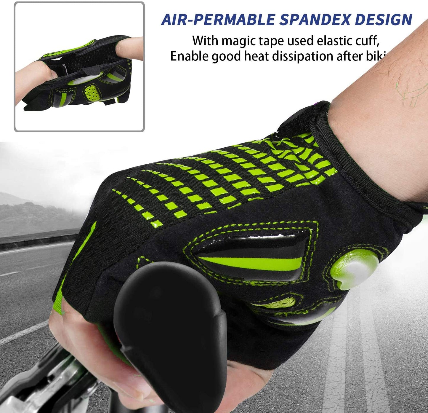 BIKINGMOREOK,  Half Finger Bike Gloves. 5mm Liquid Gel Pads, Shock-Absorbing Mountain Bike Gloves.