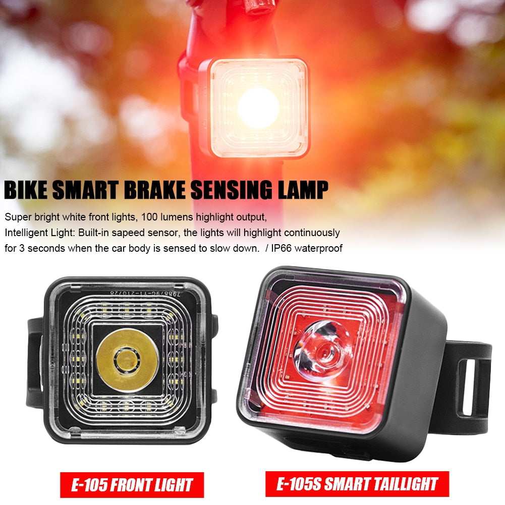 Lumen Bike Lights Smart Brake Sensing Rear Lamp, USB Charge, Waterproof Headlight, and Tail Light Sets