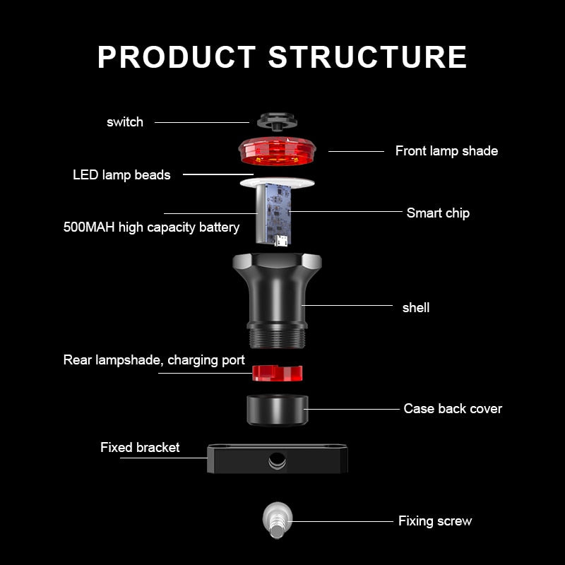 X-Tiger Bike Rear Light, Waterproof LED Charging Bicycle Smart Auto Brake Sensing Light Accessories Bike Taillight Light