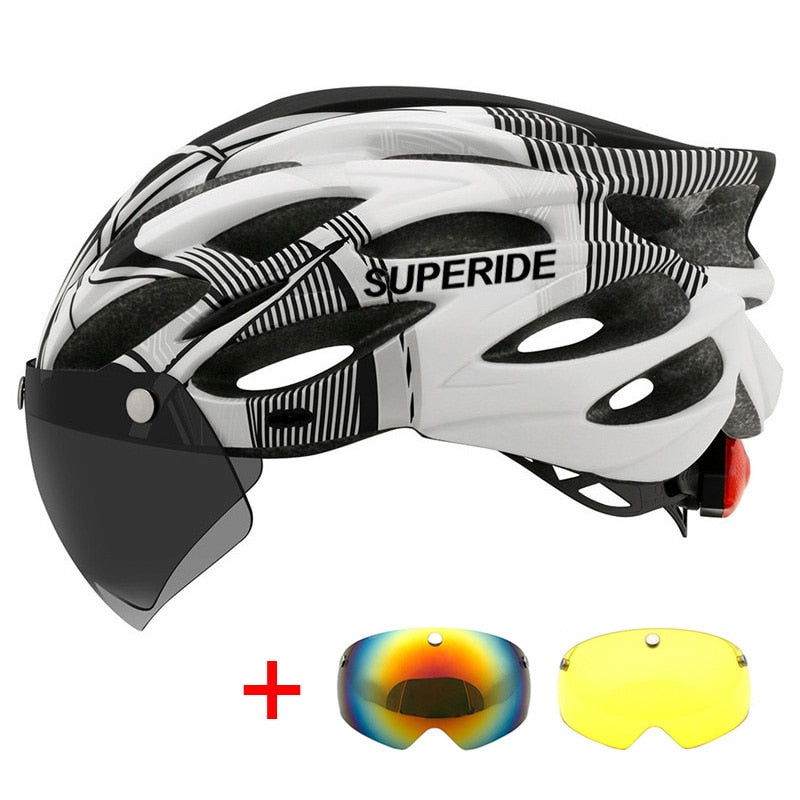 SUPERIDE unisex Cycling Helmet with Rearlight Sports MTB Bicycle Helmet Road Bike Mountain Bike Helmet with Goggles.