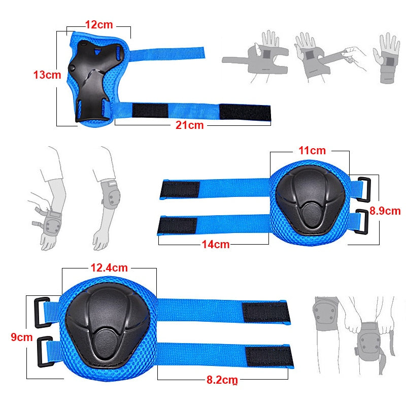 6pc Protective Gears Set for Kids. Knee Pad, Elbow Pads, and Wrist Guards.