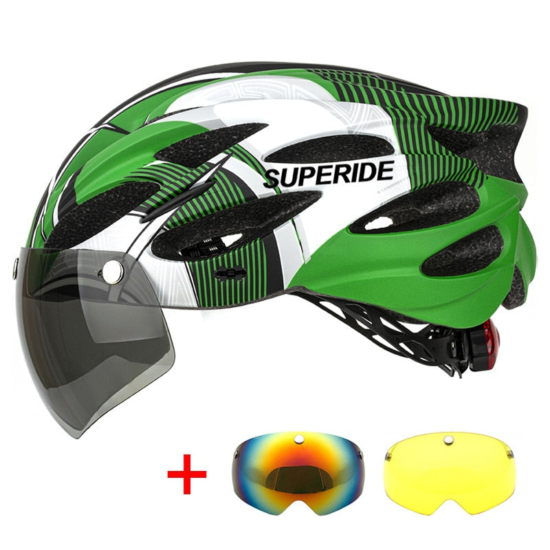 SUPERIDE unisex Cycling Helmet with Rearlight Sports MTB Bicycle Helmet Road Bike Mountain Bike Helmet with Goggles.