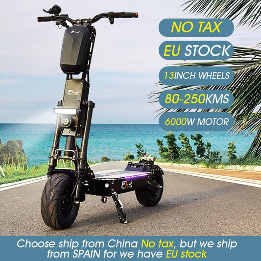 FLJ 13inch Fat Wheel E Scooter with 90-150kms 6000W Range Dual Engine  and 40Ah 50AH Battery.