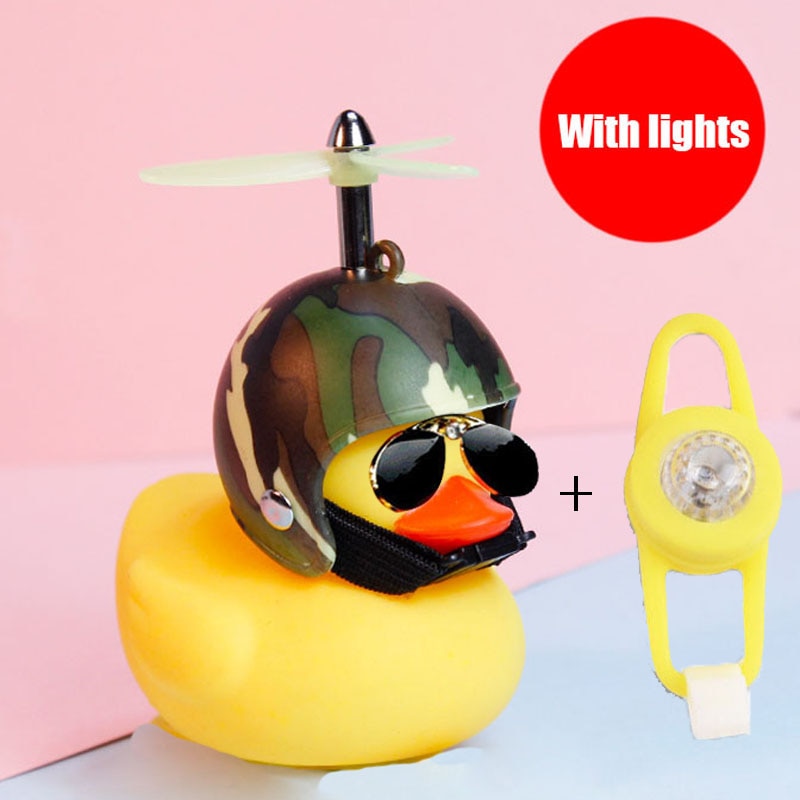 Small Yellow Bike Duck Bicycle bell,  Airscrew Helmet.  Bicycle Wind Motor Riding Cycling Lights Horn