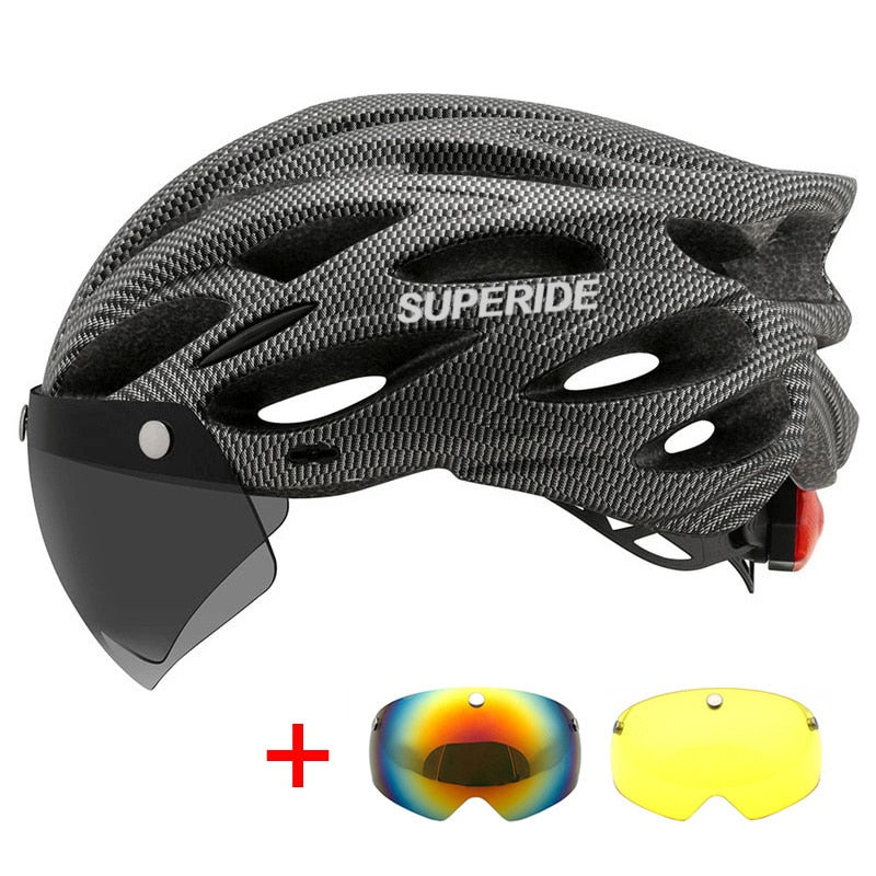SUPERIDE unisex Cycling Helmet with Rearlight Sports MTB Bicycle Helmet Road Bike Mountain Bike Helmet with Goggles.