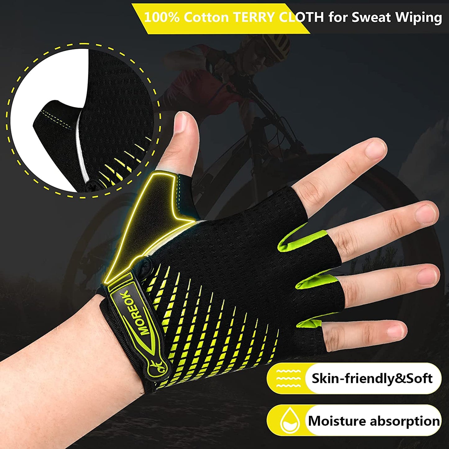 BIKINGMOREOK,  Half Finger Bike Gloves. 5mm Liquid Gel Pads, Shock-Absorbing Mountain Bike Gloves.