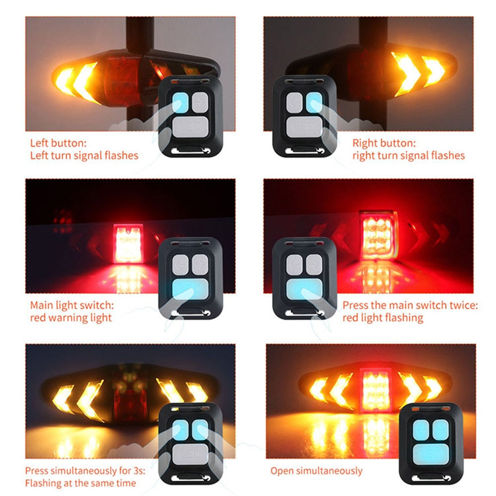 Rear Lamp Smart Bike Wireless Remote Turn Signal Lights Bicycle LED Taillight.