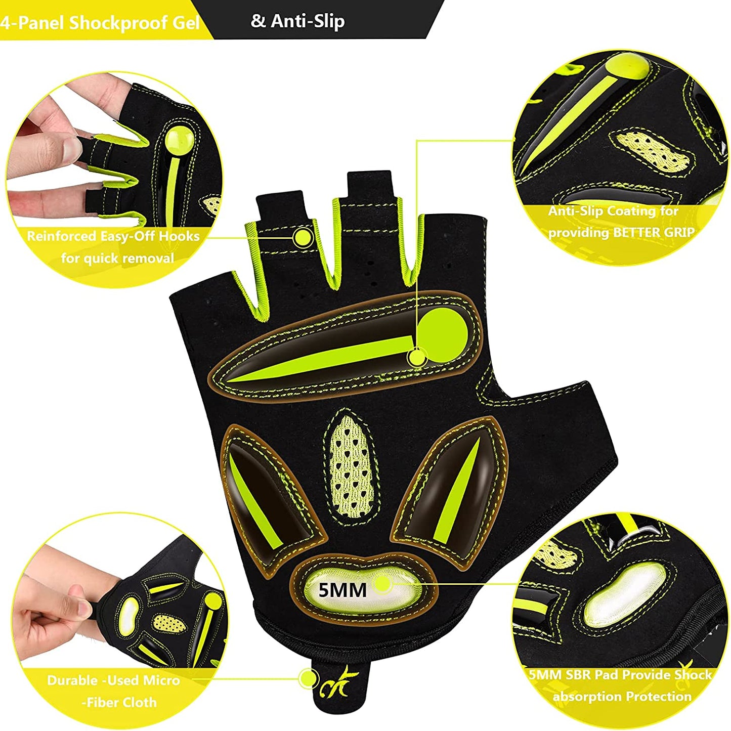 BIKINGMOREOK,  Half Finger Bike Gloves. 5mm Liquid Gel Pads, Shock-Absorbing Mountain Bike Gloves.