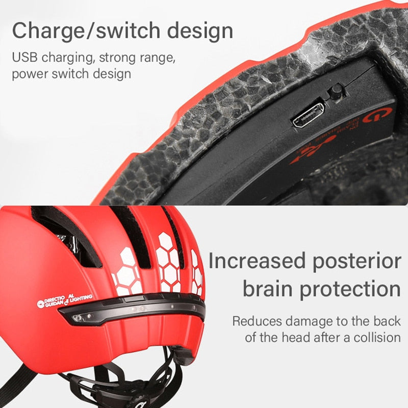 Bike Helmet With LED Turn Signal Light. USB rechargeable Smart Helmet w/ Back Lamp Safety Night Riding Warning Waterproof.