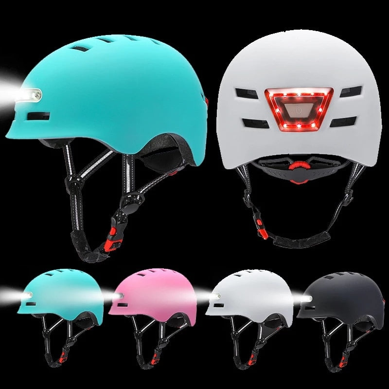 Smart MTB Cycling Bicycle Helmet Integrally-mold LED Light Reflective Warning Bike Motorcycle Scooter Push Bike Safety Helmet