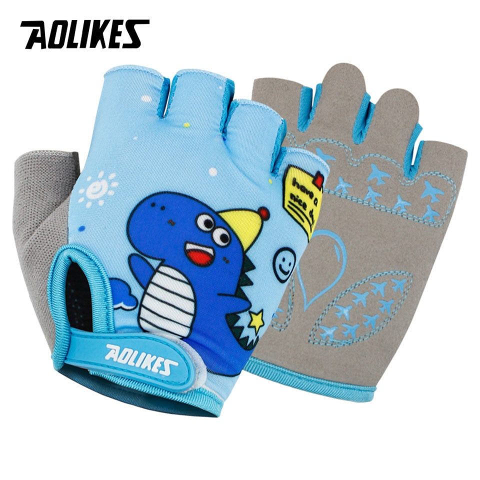 AOLIKES Kids Cycling Gloves,  Half Finger Skate Child Mountain Bike Gloves for Boys and Girls.