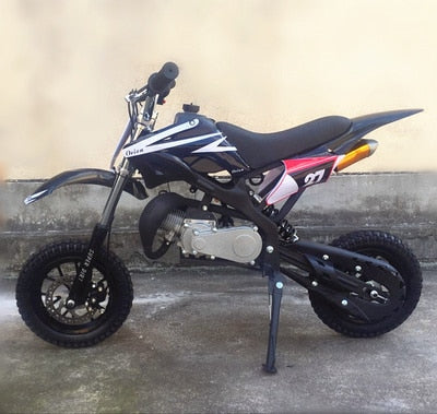 Two-stroke Two-wheeled small off-road mini motorcycle. (gas powered)