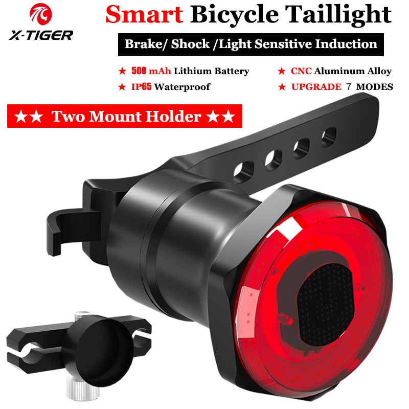 X-Tiger Bike Rear Light, Waterproof LED Charging Bicycle Smart Auto Brake Sensing Light Accessories Bike Taillight Light