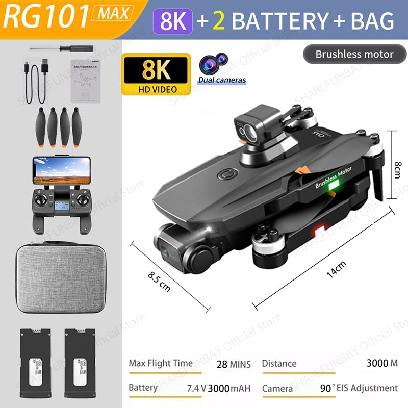 NEW RG101 MAX GPS Drone 8K Professional Dual HD Camera FPV 3Km Aerial Photography  Foldable Quadcopter.