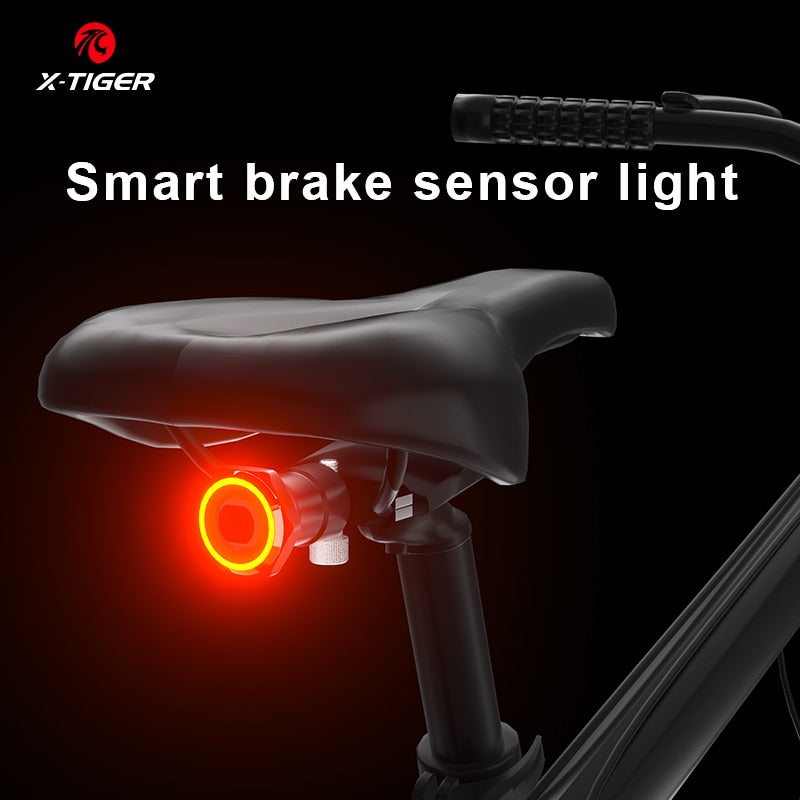 X-Tiger Bike Rear Light, Waterproof LED Charging Bicycle Smart Auto Brake Sensing Light Accessories Bike Taillight Light
