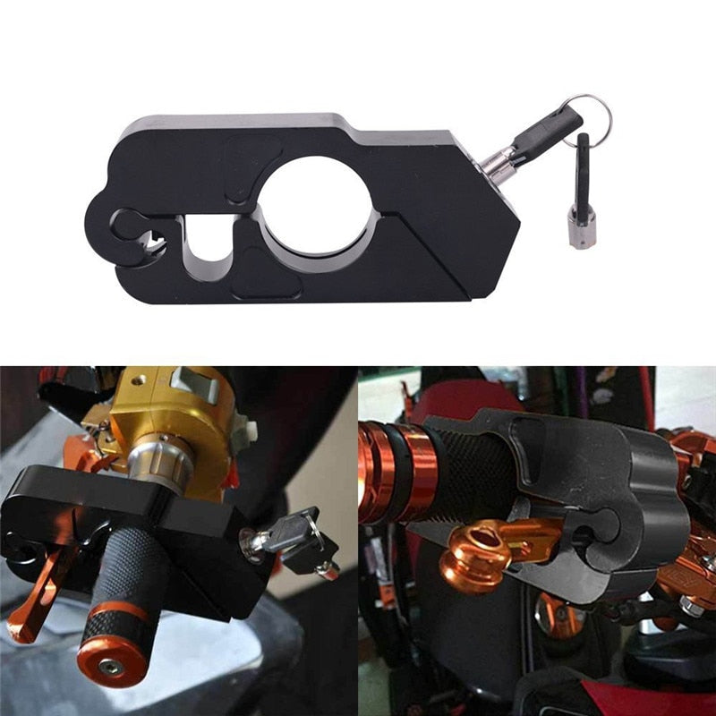 Motorcycle Grip Lock Security Locking. Fits Scooters, ATV, Dirt, & Street Bikes.