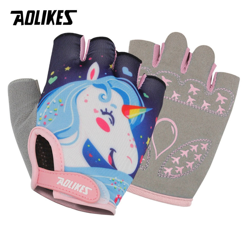 AOLIKES Kids Cycling Gloves,  Half Finger Skate Child Mountain Bike Gloves for Boys and Girls.
