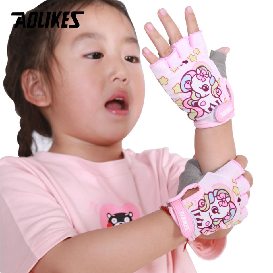 AOLIKES Kids Cycling Gloves,  Half Finger Skate Child Mountain Bike Gloves for Boys and Girls.