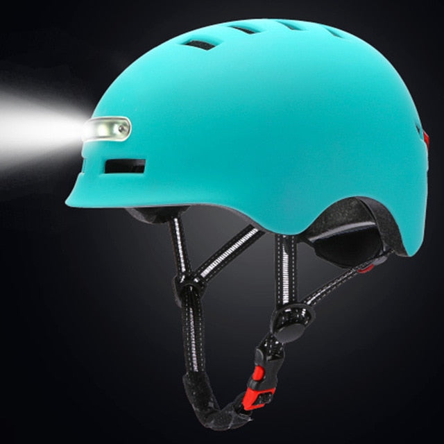 Smart MTB Cycling Bicycle Helmet Integrally-mold LED Light Reflective Warning Bike Motorcycle Scooter Push Bike Safety Helmet