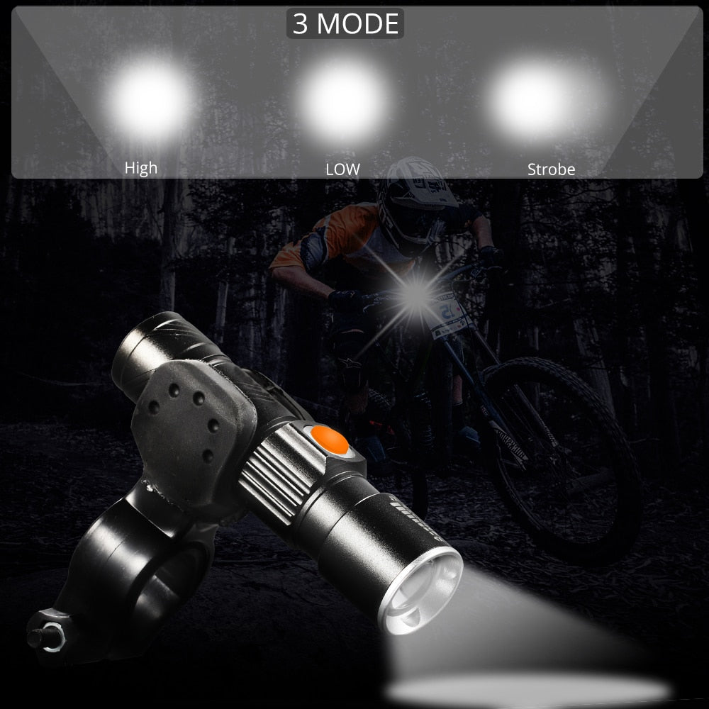 3 in1- 8000 Lumen Bike Bicycle Light Set. USB rechargeable. LED Waterproof Super Bright Zoom Headlight & Rear light