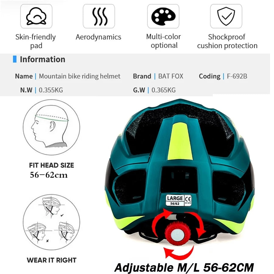 BATFOX Bicycle Helmet Ultralight Integrally-Molded Safety MTB Equipment.