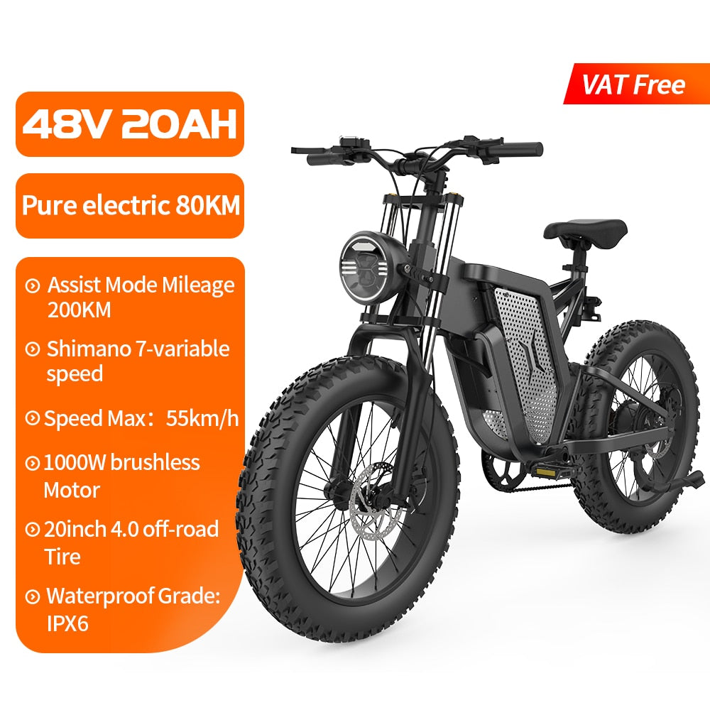 EKX X20 Electric Bike Mountain Moped Ebike 20 Inch Fat Tire 2000W 48V 30AH Men's Road EBike Electric Bicycle For Adults E Bikes