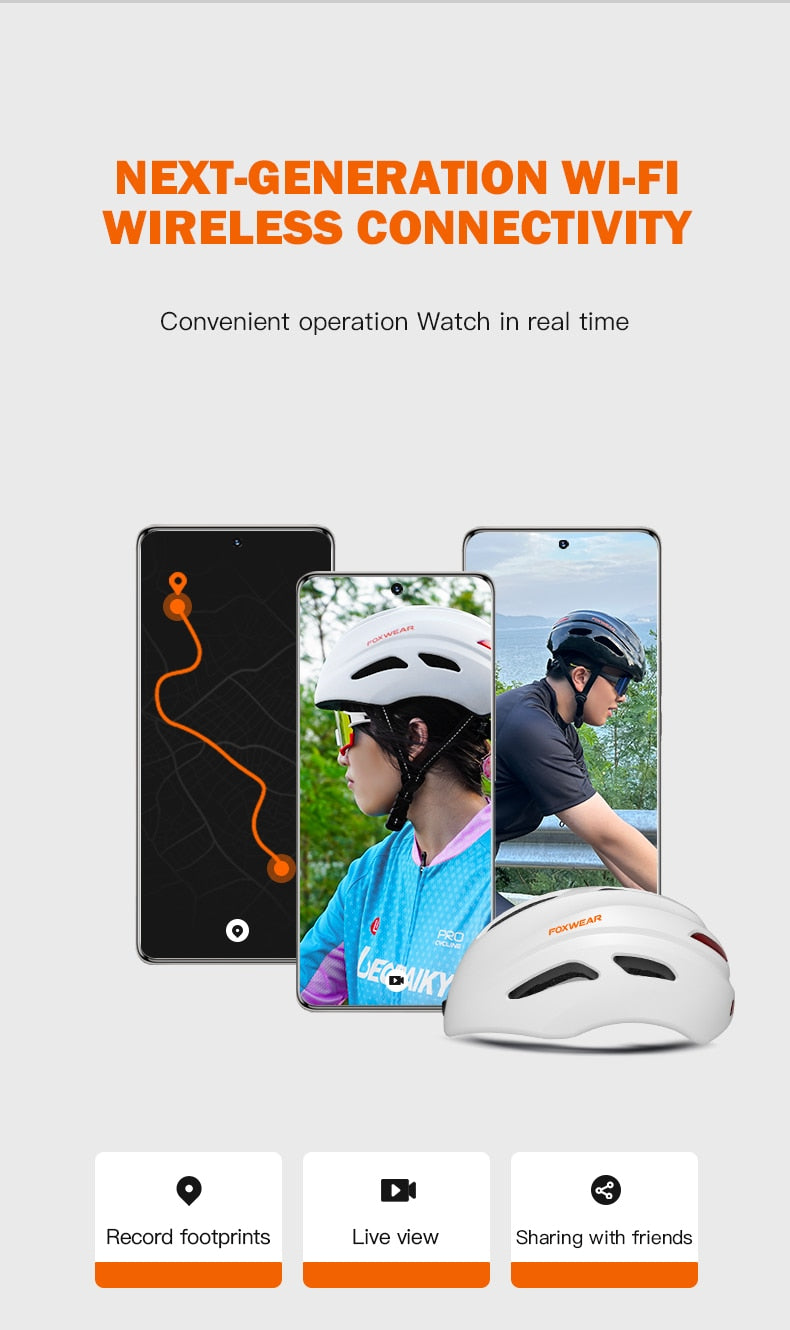 Waterproof Cycling Smart Helmet with Wi-fi Camera, Warning Tail Light,  Safety Caps for Electric Bike Scooter Skateboard unisex