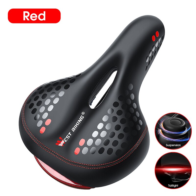 WEST BIKING Bicycle Saddle with Tail Light. Soft Comfortable Bike Hollow Cycling Bicycle Saddle