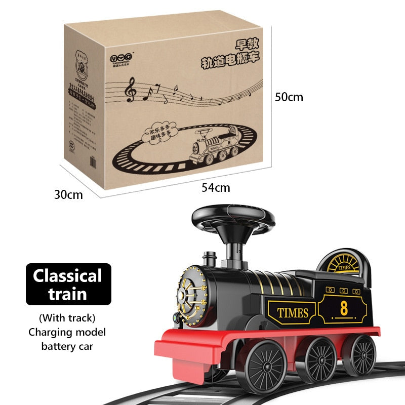 Child Electric Train Kids Riding Toy Railway Classical  Model Can Carry Train Rail Car  Baby Walker Stroller Toys Gifts