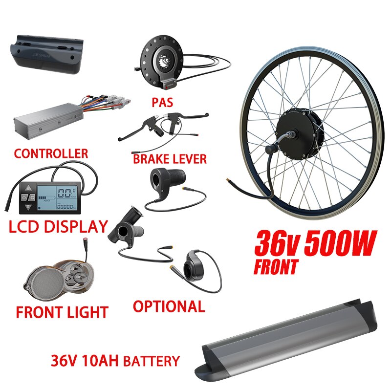 Electric Bike Conversion Kit 36V 500W Front & Rear Wheel Brushless Hub Motor Brushless 20-29 Inch e-bike kit. 12 Ah Samsung Battery
