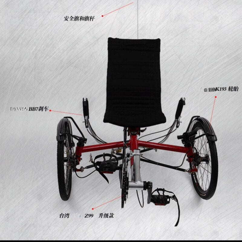 Three-Wheel Recumbent Bicycle Reclining Tri-Wheel Bike Walking Road Bike