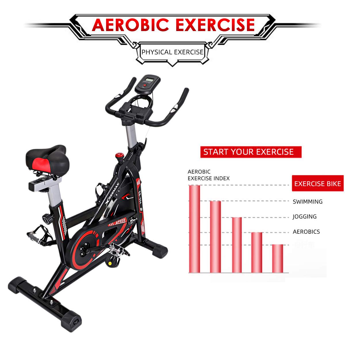 GEEMAX EB-004 Indoor Cycling Stationary Exercise Bike Magnetic Resistance Holder with LCD Monitor for Home Cardio Workout
