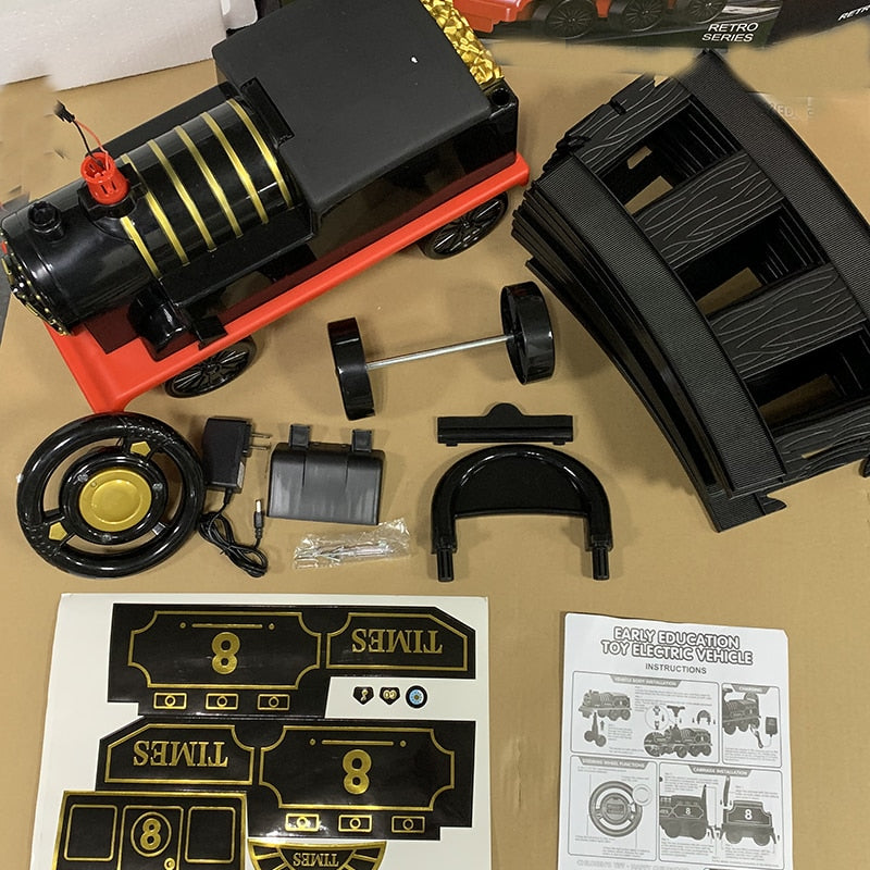 Child Electric Train Kids Riding Toy Railway Classical  Model Can Carry Train Rail Car  Baby Walker Stroller Toys Gifts