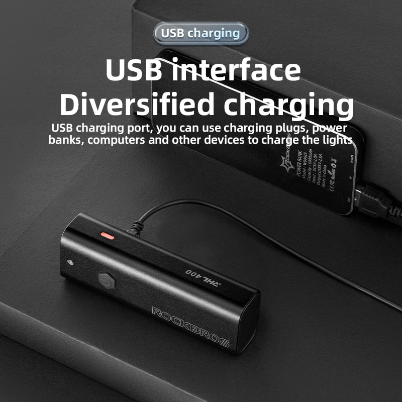 ROCKBROS Bike Light Rainproof USB Rechargeable LED 2000mAh MTB Front Lamp Headlight Aluminum.