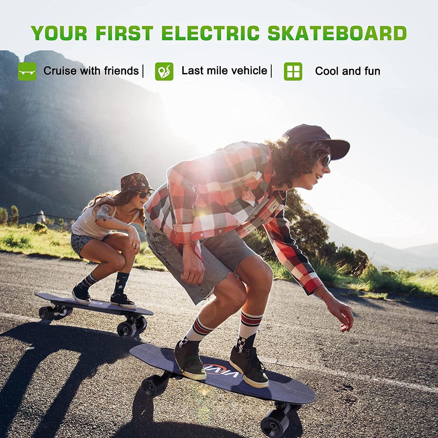 Vivi Electric Skateboard, Electric Longboard with Remote Control, 350W Brushless Motor, 3 Speed Modes for Kids Teens Adults