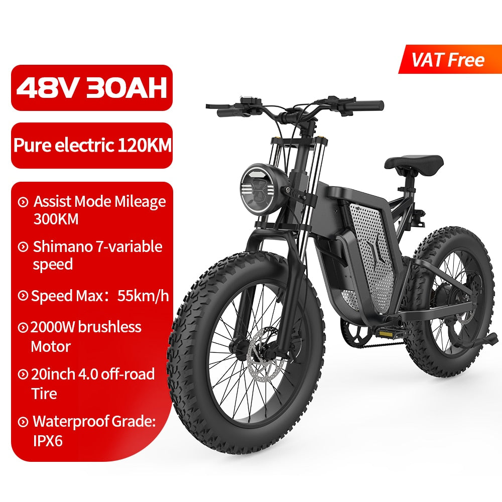 EKX X20 Electric Bike Mountain Moped Ebike 20 Inch Fat Tire 2000W 48V 30AH Men's Road EBike Electric Bicycle For Adults E Bikes