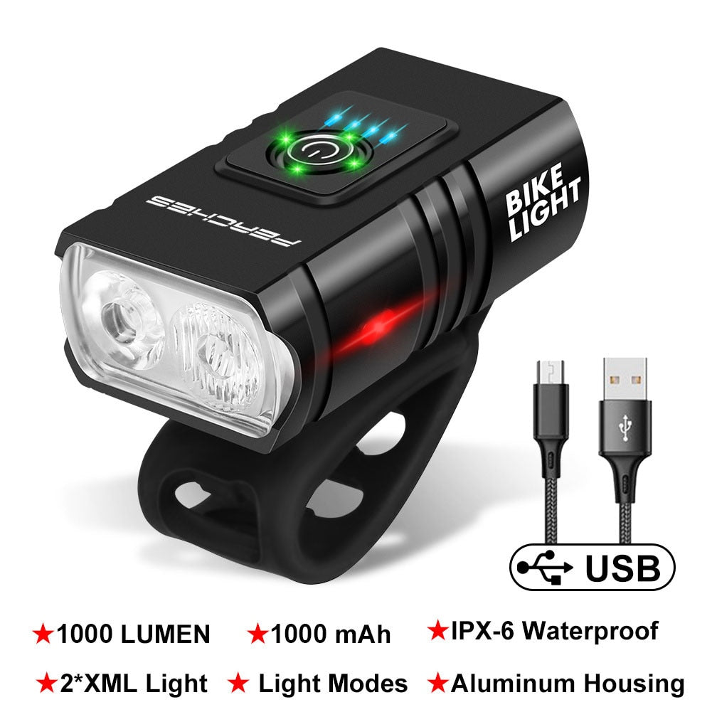 LED Bicycle Light Front, USB Rechargeable MTB  Lamp 1000LM  Headlight. Bike Accessories