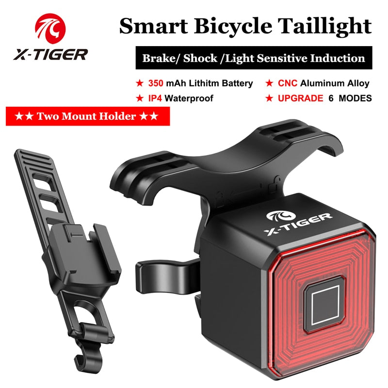 X-Tiger Bike Rear Light, Waterproof LED Charging Bicycle Smart Auto Brake Sensing Light Accessories Bike Taillight Light