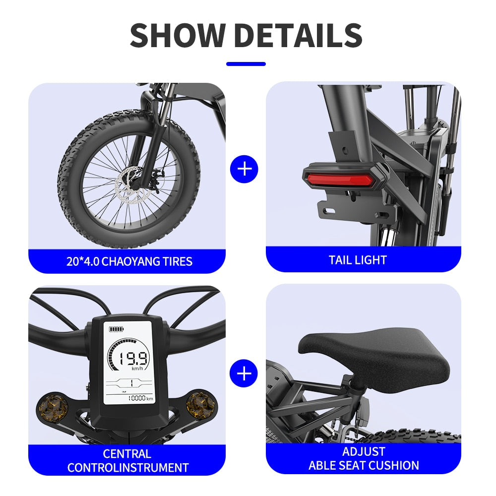 EKX X20 Electric Bike Mountain Moped Ebike 20 Inch Fat Tire 2000W 48V 30AH Men's Road EBike Electric Bicycle For Adults E Bikes