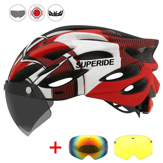 SUPERIDE unisex Cycling Helmet with Rearlight Sports MTB Bicycle Helmet Road Bike Mountain Bike Helmet with Goggles.