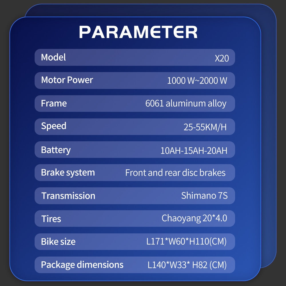 EKX X20 Electric Bike Mountain Moped Ebike 20 Inch Fat Tire 2000W 48V 30AH Men's Road EBike Electric Bicycle For Adults E Bikes