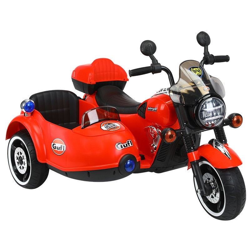 Children 12V Rechargeable Electric Motorcycle Ride on Car 2 PeopleTandem Tricycle for Kids Electric Cars Vehicles