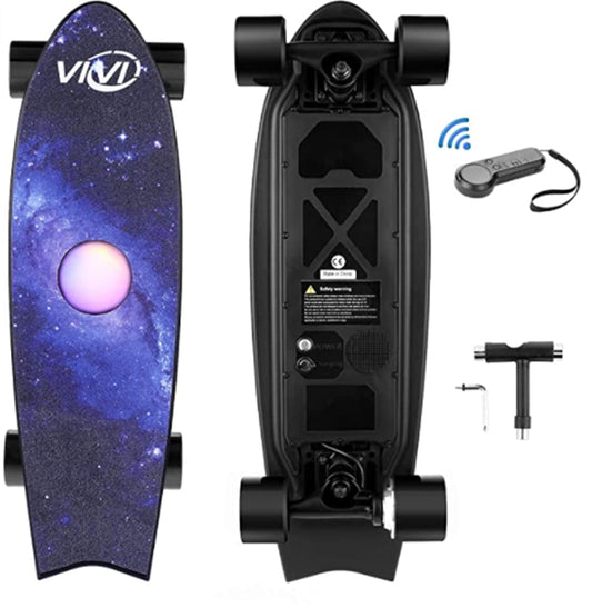 Vivi Electric Skateboard, Electric Longboard with Remote 350W Brushless Motor Colorful Fish Shape Board
