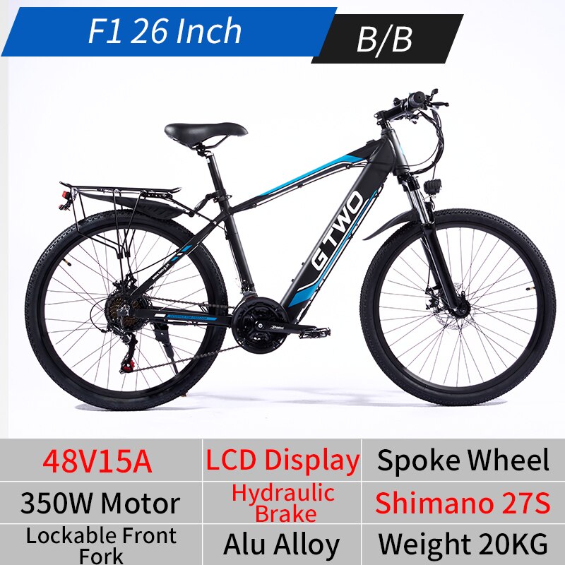 EU Stock F1 26/27.5 Inch 48V15A Electric Bicycle Ebike 350W/500W/750W Brushless Motor 21/27S Shifter Double Disc Brake