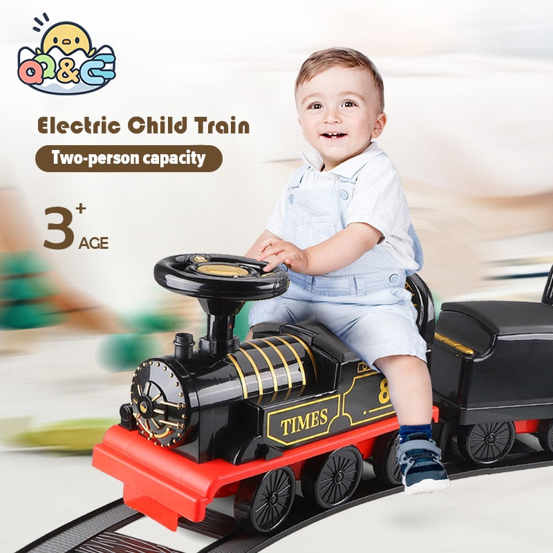 Child Electric Train Kids Riding Toy Railway Classical  Model Can Carry Train Rail Car  Baby Walker Stroller Toys Gifts