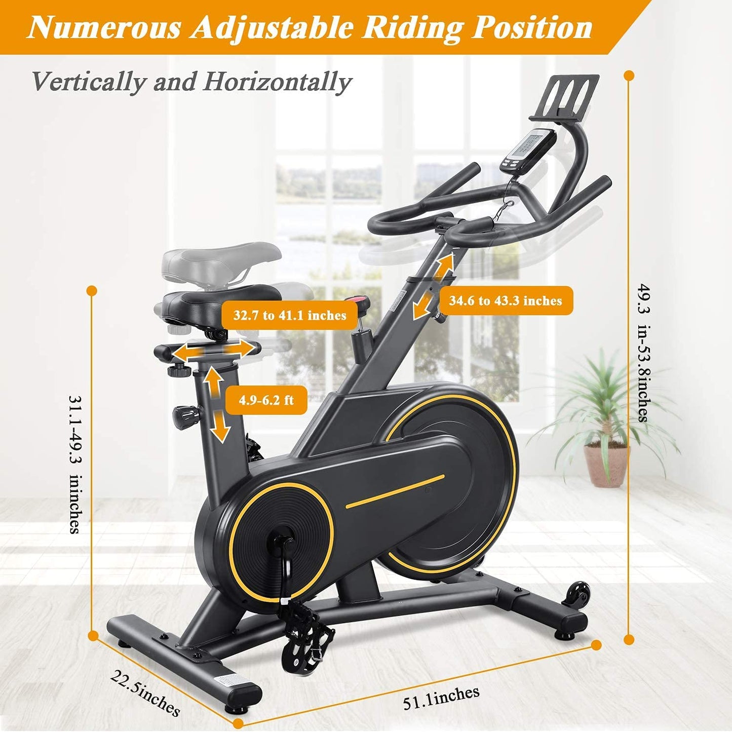 Exercise Bike Stationary Magnetic Indoor Cycling Bike Belt Drive for Home with Flywheel Heart Rate Monitor/LCD Monitor For Women