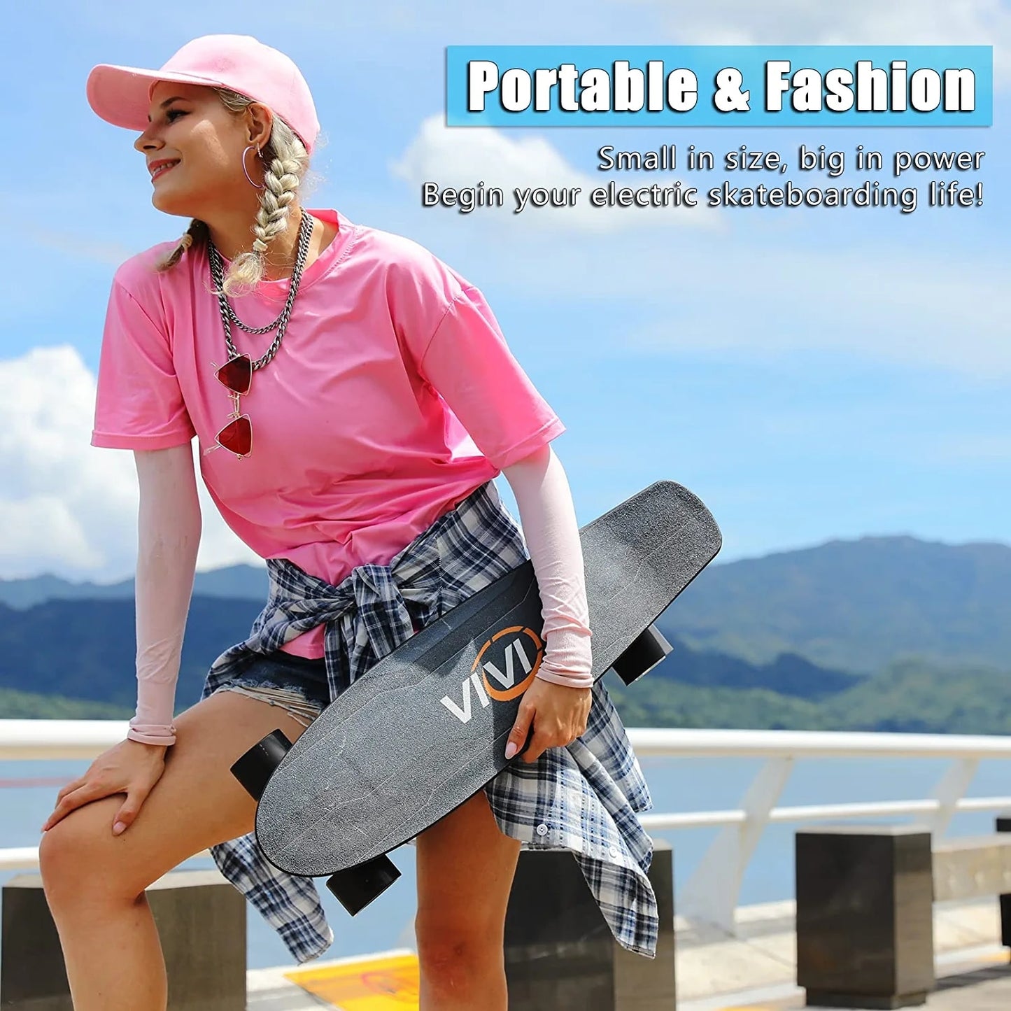 Vivi Electric Skateboard, Electric Longboard with Remote Control, 350W Brushless Motor, 3 Speed Modes for Kids Teens Adults