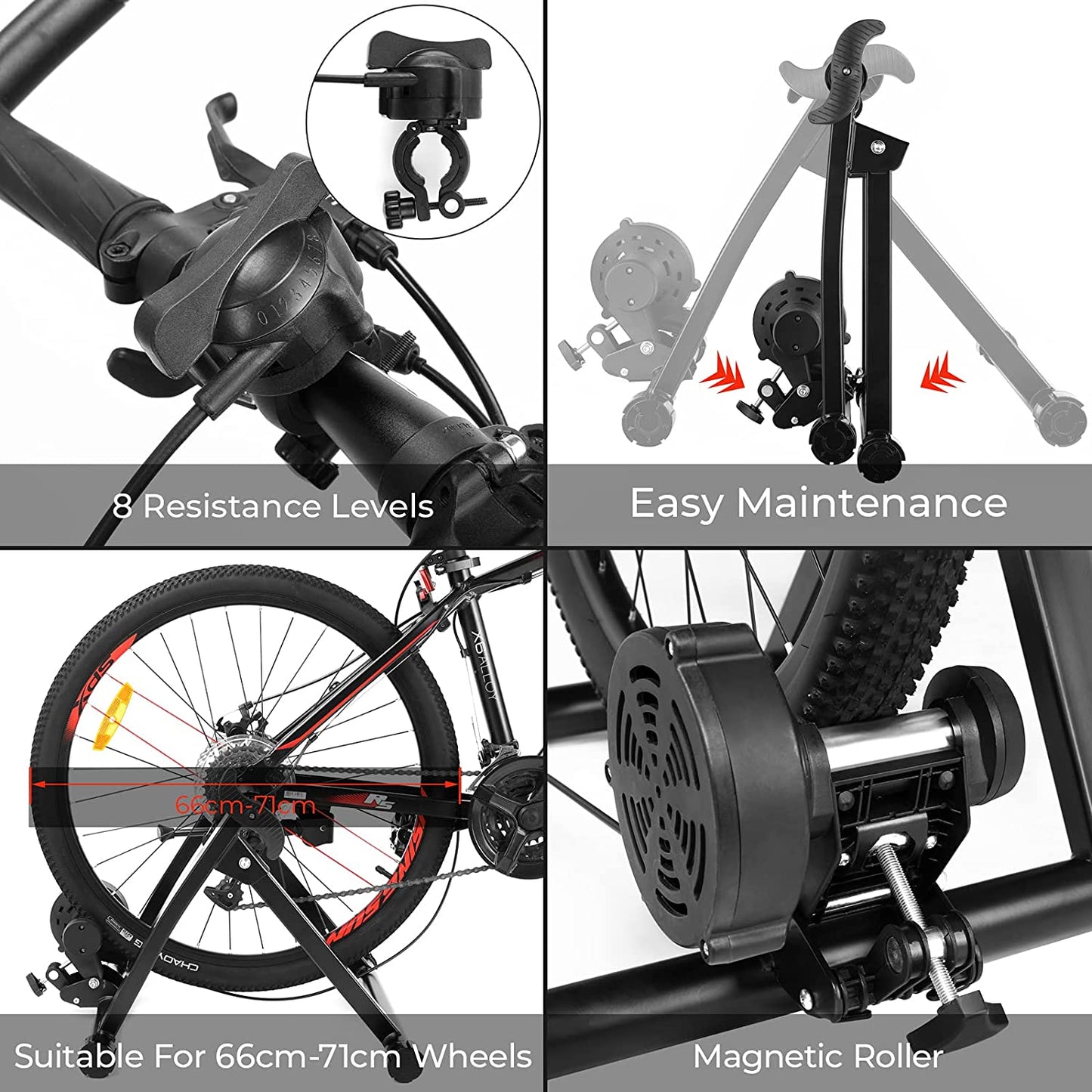 Femor Bike Trainer Stand 8 Level Magnetic Resistance Indoor Exercise Bicycle Training Stand Foldable Stationary For 26-28"Wheel