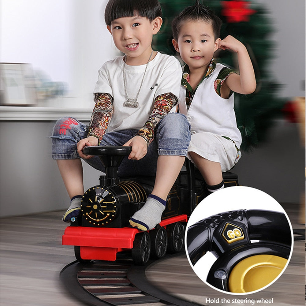 Child Electric Train Kids Riding Toy Railway Classical  Model Can Carry Train Rail Car  Baby Walker Stroller Toys Gifts